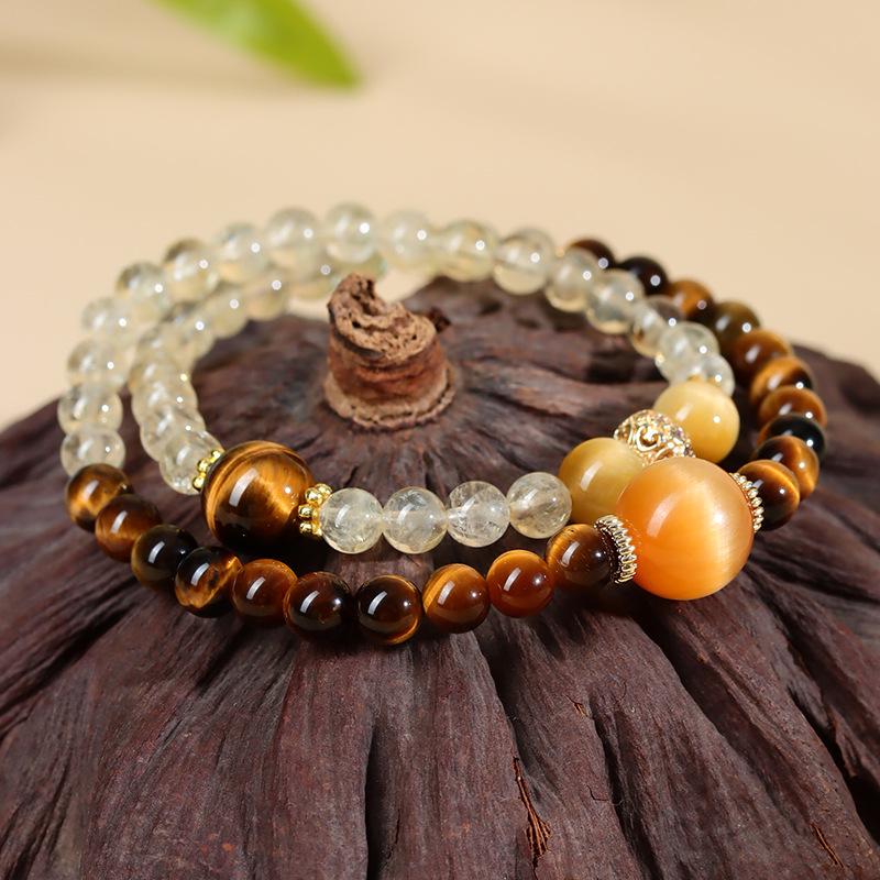 Natural Yellow Tiger Eye Double Circle Bracelet - Chinese Style Women's Beaded Bracelet