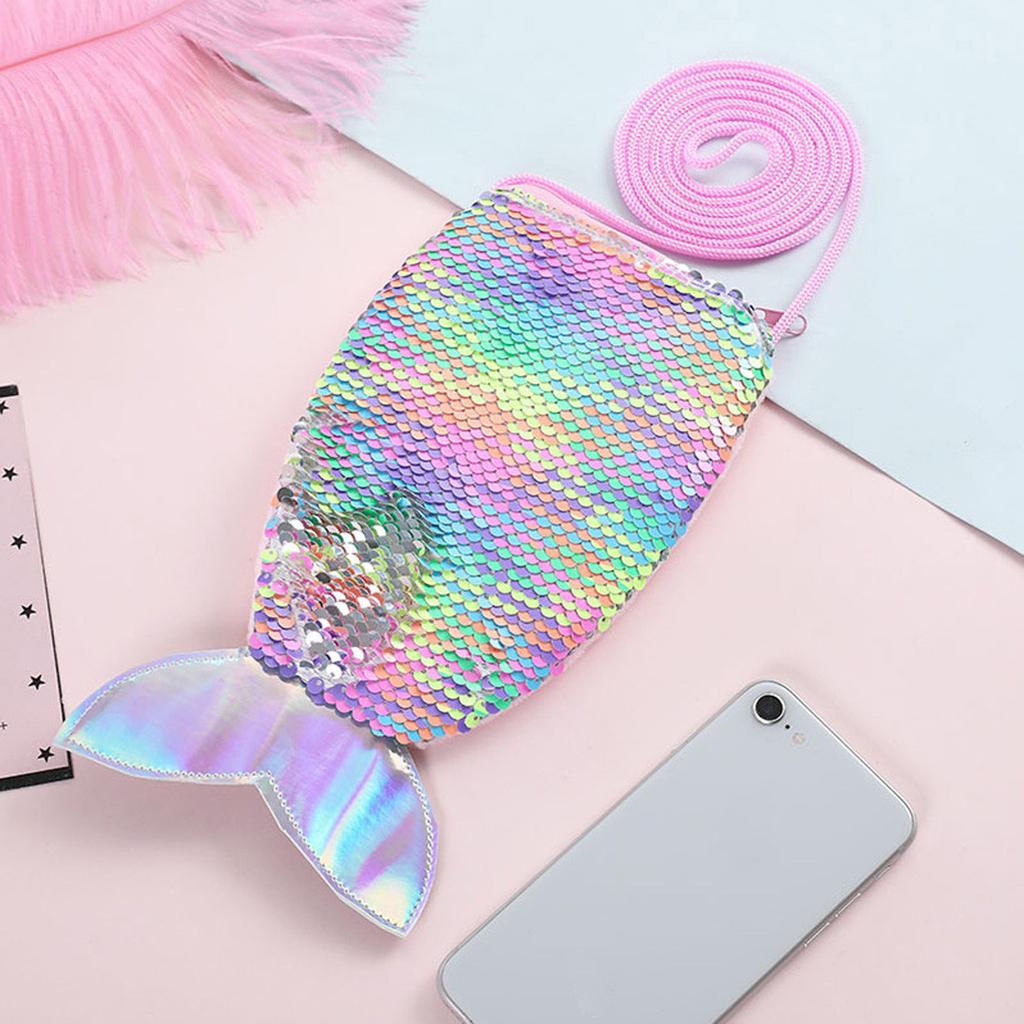 Unisex Sequins Purses Handbags Zipper Wallets Cute Pouch Fish Tail Packet