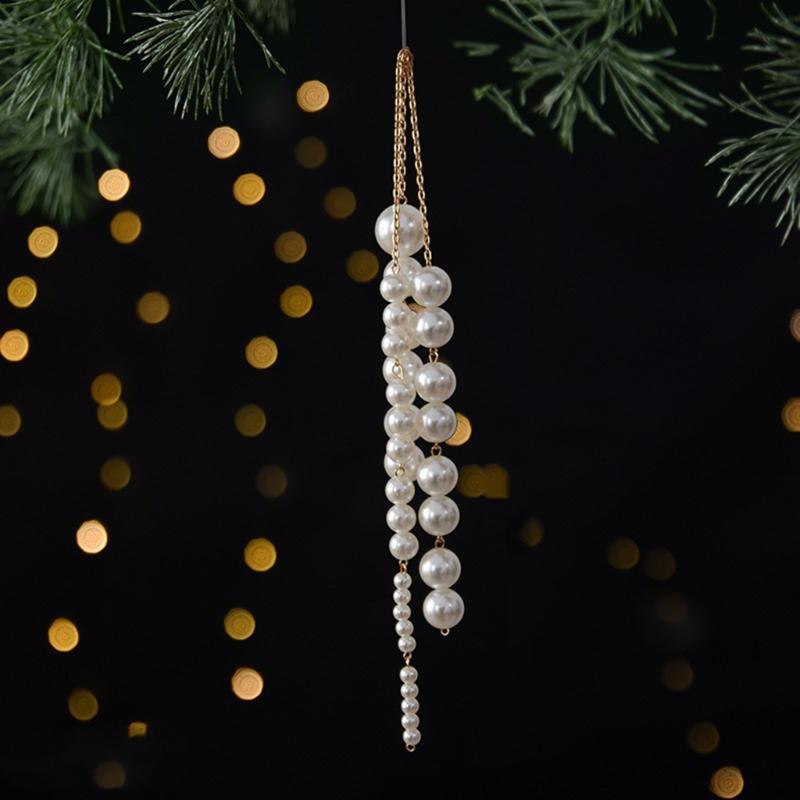 Christmas Tree Hanging Ornament with Faux Pearls Styling, Elegant Holiday Decors for Branches, Window, and Home Accents