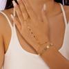 New Colorful Crystal Zircon Link Chain Connected Finger Ring Bracelet for Women Gold Color Flower Cross Bracelet Party Zircon