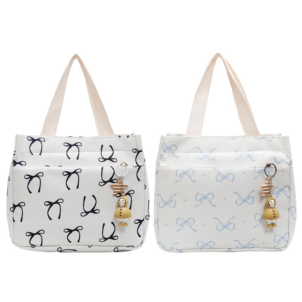Casual Handbag with Handle Bow Print Tote Bag Message Bag for Women Work Picnic Beach