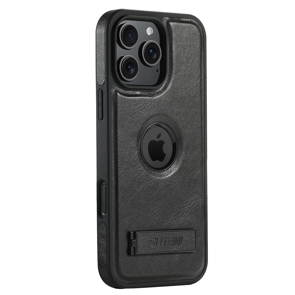 SUTENI G2 For iPhone 16 Pro Max Magnetic Case Leather Phone Back Cover Waxy Texture Kickstand