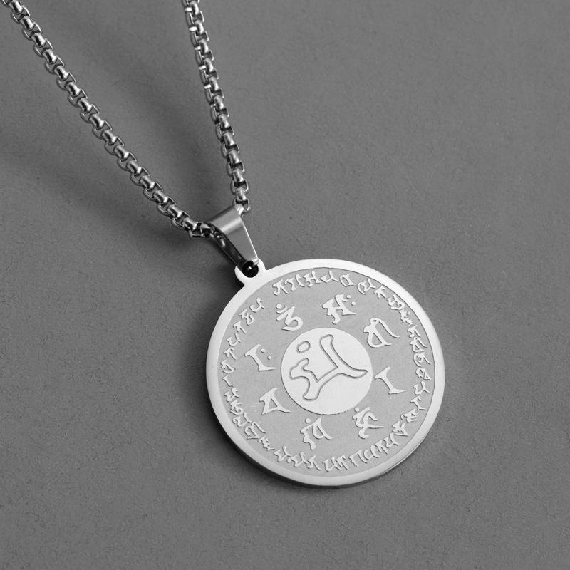 Retro Buddha Amulett Anhänger Manjushri Bodhisattva Sutra Runde Platte Titanstahl Halskette
