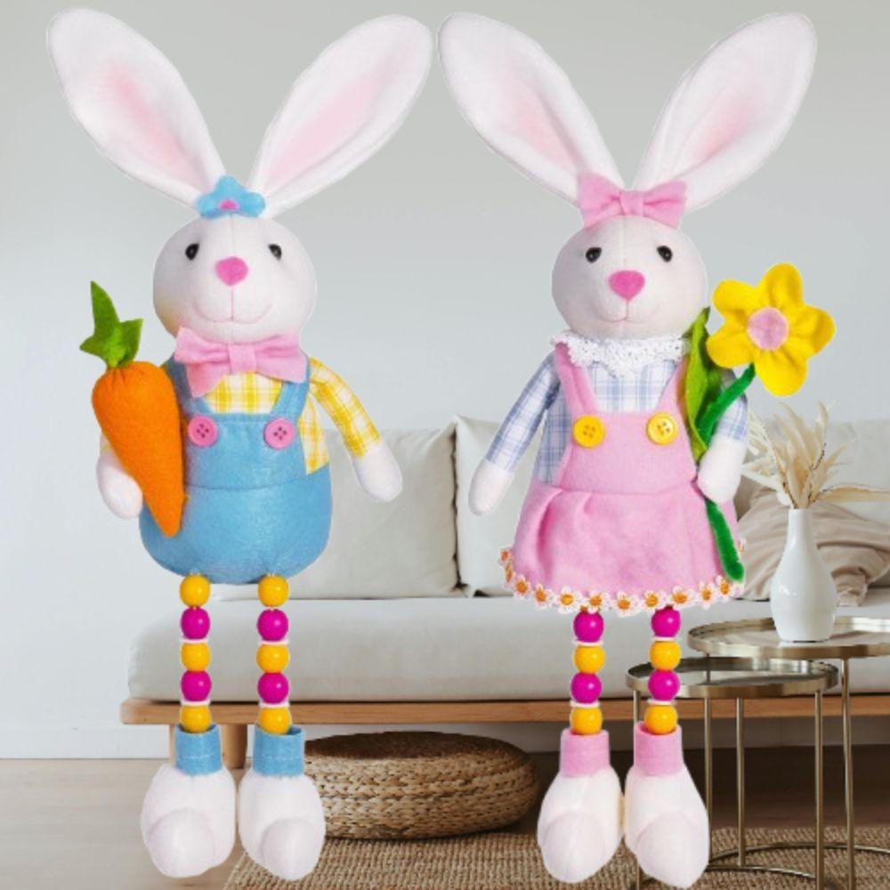 Cute Easter Bunny Sitting Doll Handmade Happy Easter Decoration  Holiday Festival Decor