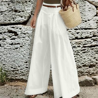 Women Casual High Zip-up Waist Casual Nonelastic Wide Leg Pants Trousers