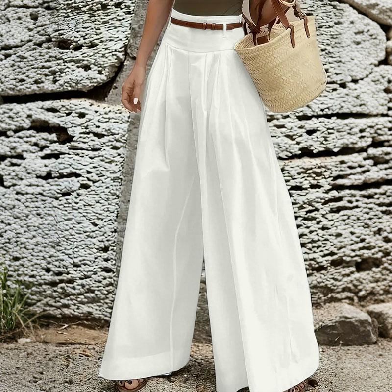 VONDA Women Casual High Zip-up Waist Casual Nonelastic Wide Leg Pants Trousers