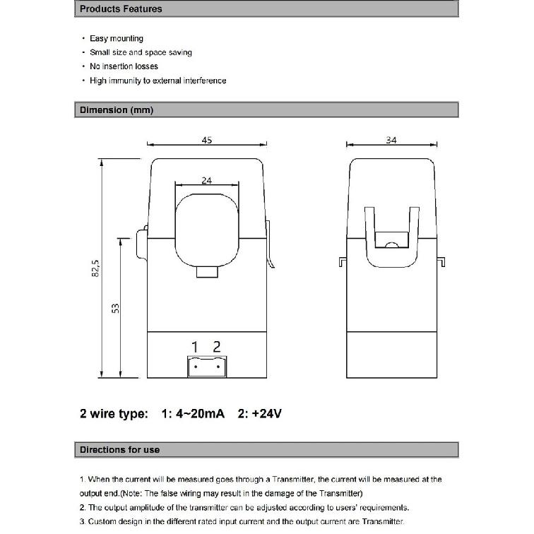 QNDBK2-16 AC 5A 10A 20A 50A 100A Out 4 20mA Split Core Current Transducer Clamp Current Sensor 420mA Transformer Ct Transmitter