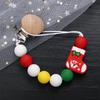 Silicone christmas Beads Pacifier Clips Wood Chew Dummy Chain Holder Infant Soother Chains Nipple Holder Baby Teething Toy Gifts