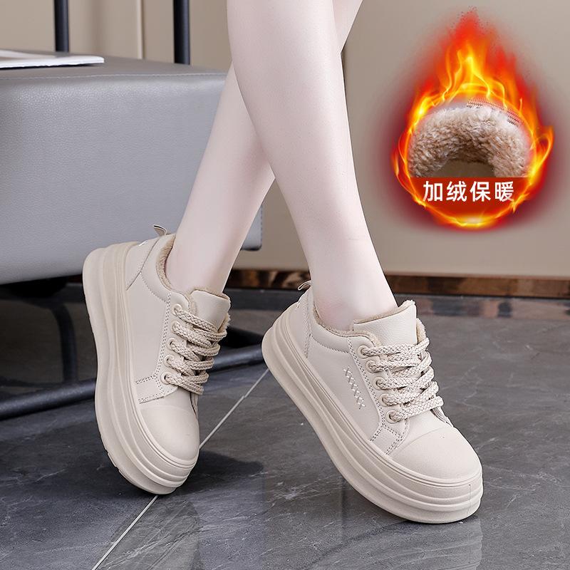 Damen Winter Schnürstiefel mit dicker Sohle Fell eins leicht warm kälteabweisend gefüttert Schneestiefel rutschfest abriebfest lässige Sneaker Baumwollstiefel