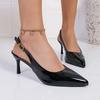 Sexy Black Pointed Toe Patent Leather Pumps Women Luxury Metal Ankle Strap Buckle Brand Designer Shoes Cozy Commuter Office Shoe