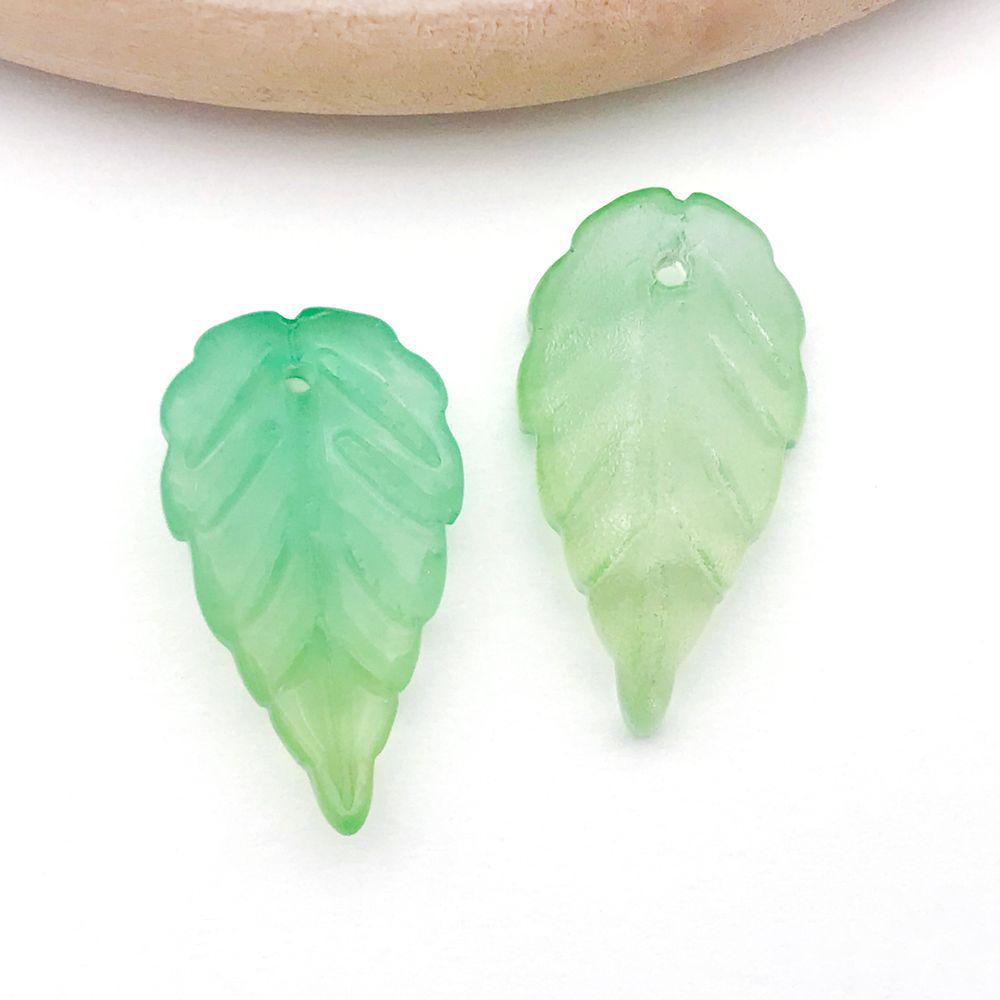 Set of 20 Green Transparent Faux Glass Leaf Pendants for DIY Bracelets, Necklaces, and Video Accessories.