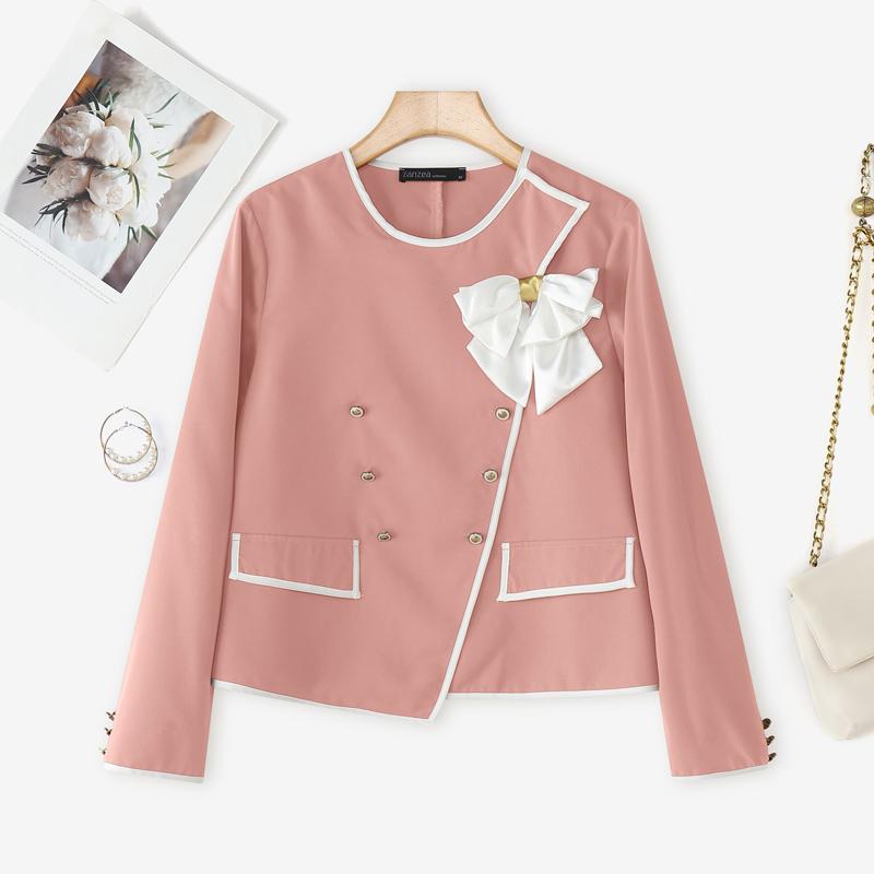 ZANZEA Women Casual Round Neck Loose Long Sleeve Blosue