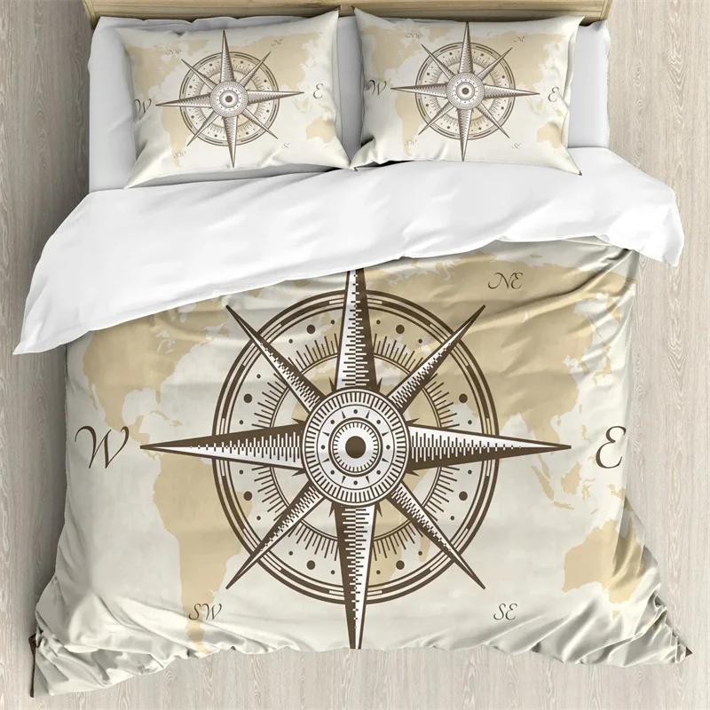 

Duvet Cover Compass and Wind Rose Nautical Theme Voyage Words Decorative Bedding Blue White Room Decoration for Women Men Gifts EU Twin(135x200cm)