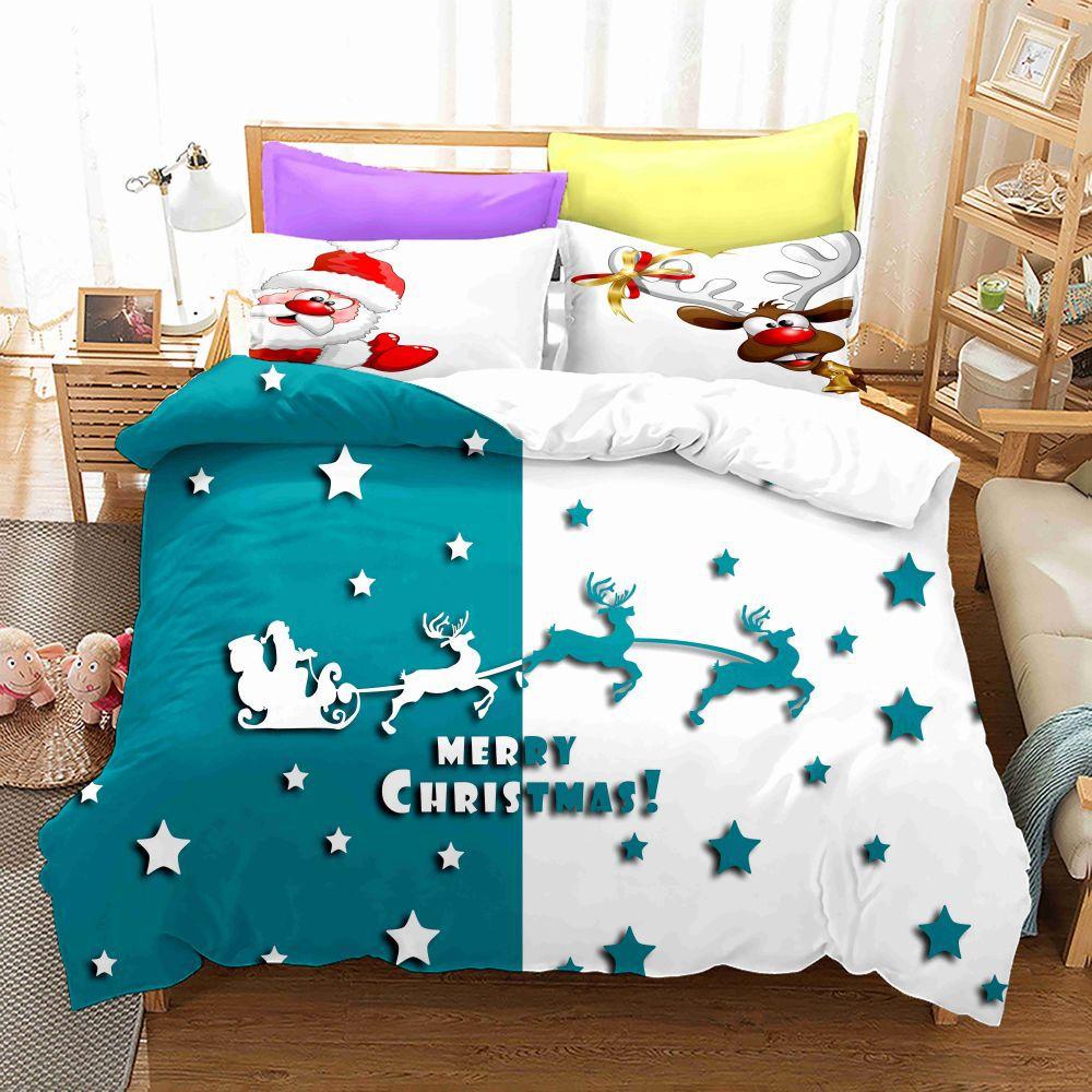 3D Digital Printing Bedding Four-Piece Set Three-Piece Set Christmas Bed Sheet Quilt Pillow