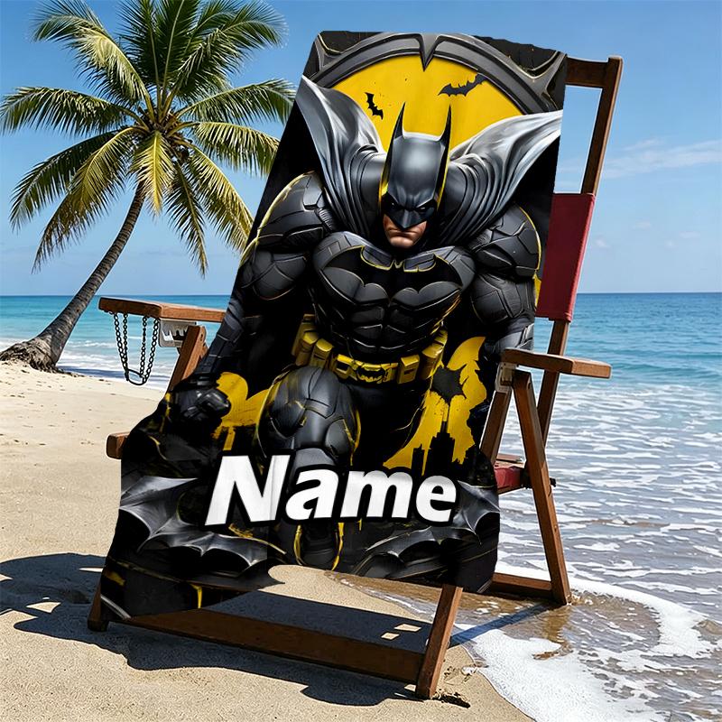 Custom Name Personalized Batman Print Beach Towel, for Trip Camping Beach Party Home Decor, Birthday Gift for Family & Friends