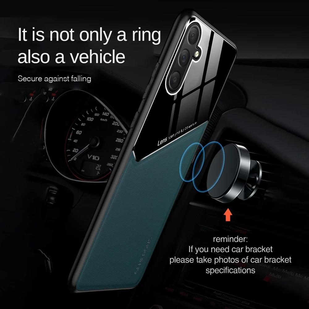 Kožené texturované pouzdro pro Samsung A16 5G A06 A36 A56 A15 A25 A35 A55 s magnetickým držákem do auta Coque Fundas Capa