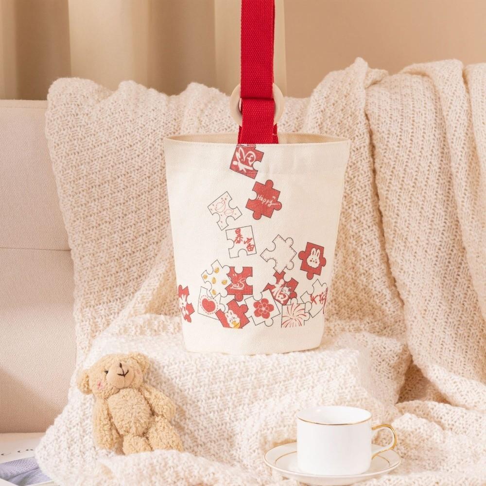 Wooden Ring Brocade Red Envelope Handheld New Year Money Bag Cloth Money Pocket  Lady Girls Women