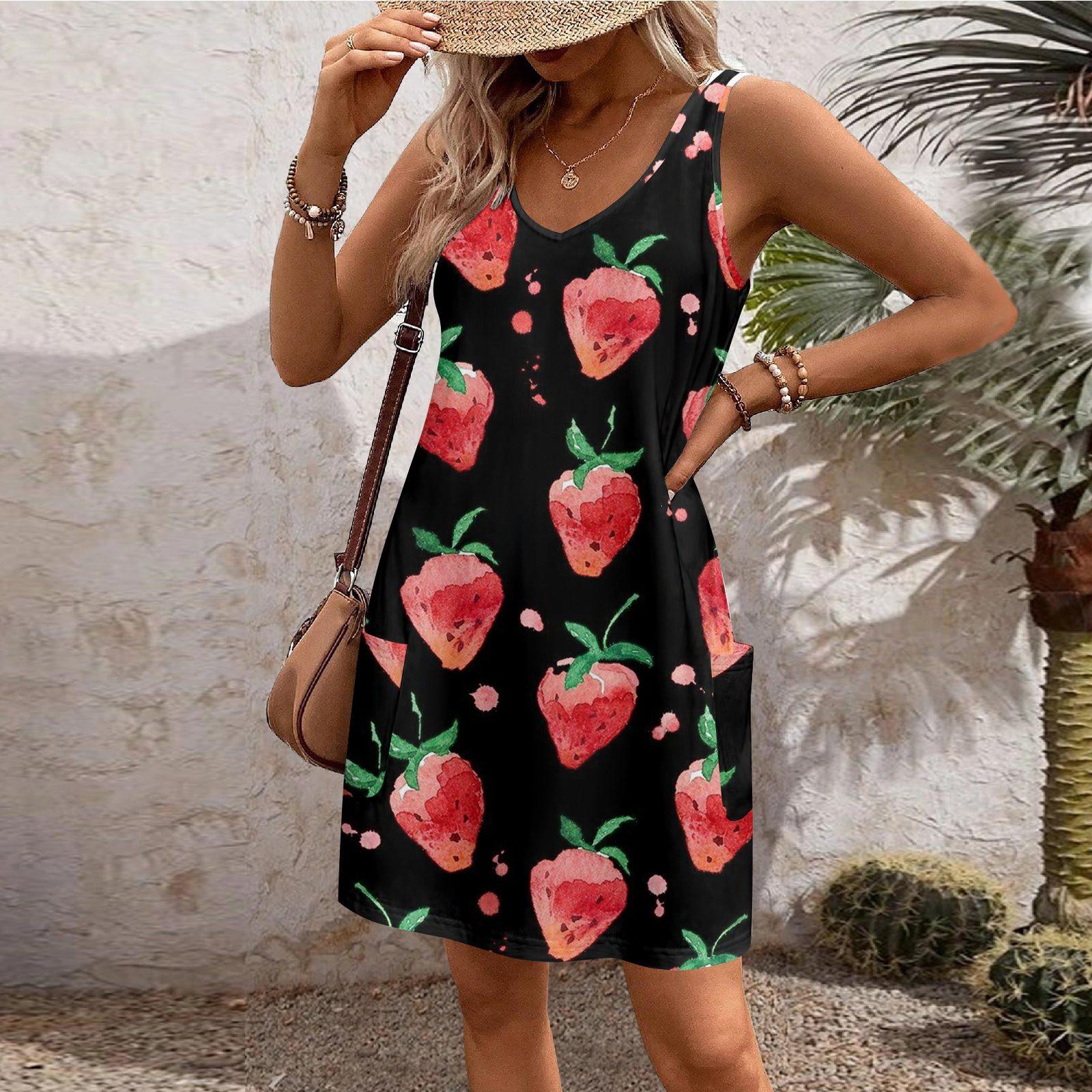 

Женское летнее платье, свободная пляжная юбка с карманом и V-образным вырезом без рукавов и купальник XL чёрный