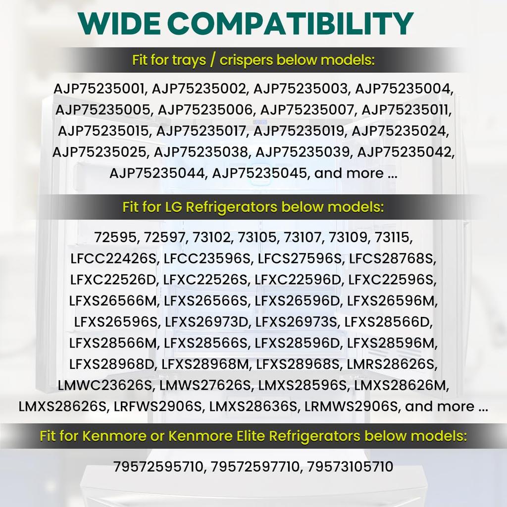 for LG Upgraded ABS Refrigerator Vegetable Tray Crisper Drawer Wheel Mount Set 2 Pcs- for MCR620965