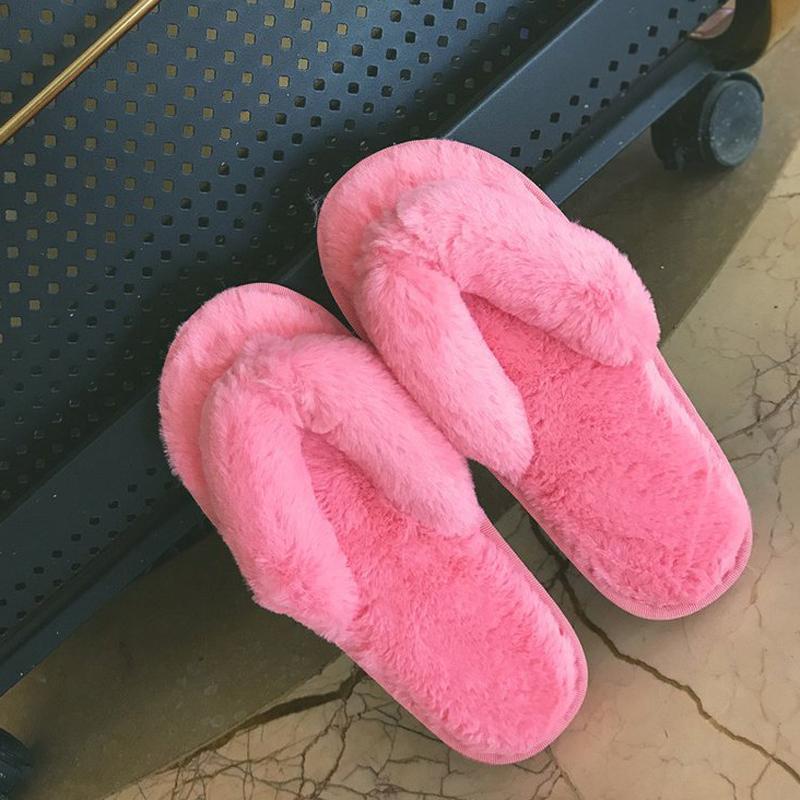 Autumn Winter Women Home Slippers Fashion Soft Furry Flats Slippers Faux Fur Women Warm Shoes Indoor Female Flip Flops WSH3747