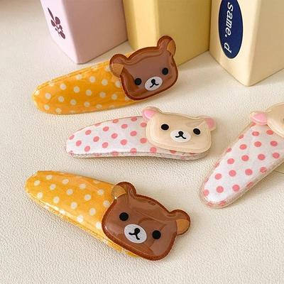 2pcs Cute Cartoon Polka Dot Bear Bb Clip, Sweet And Easy Bear Side Notch Clip Hair Accessory