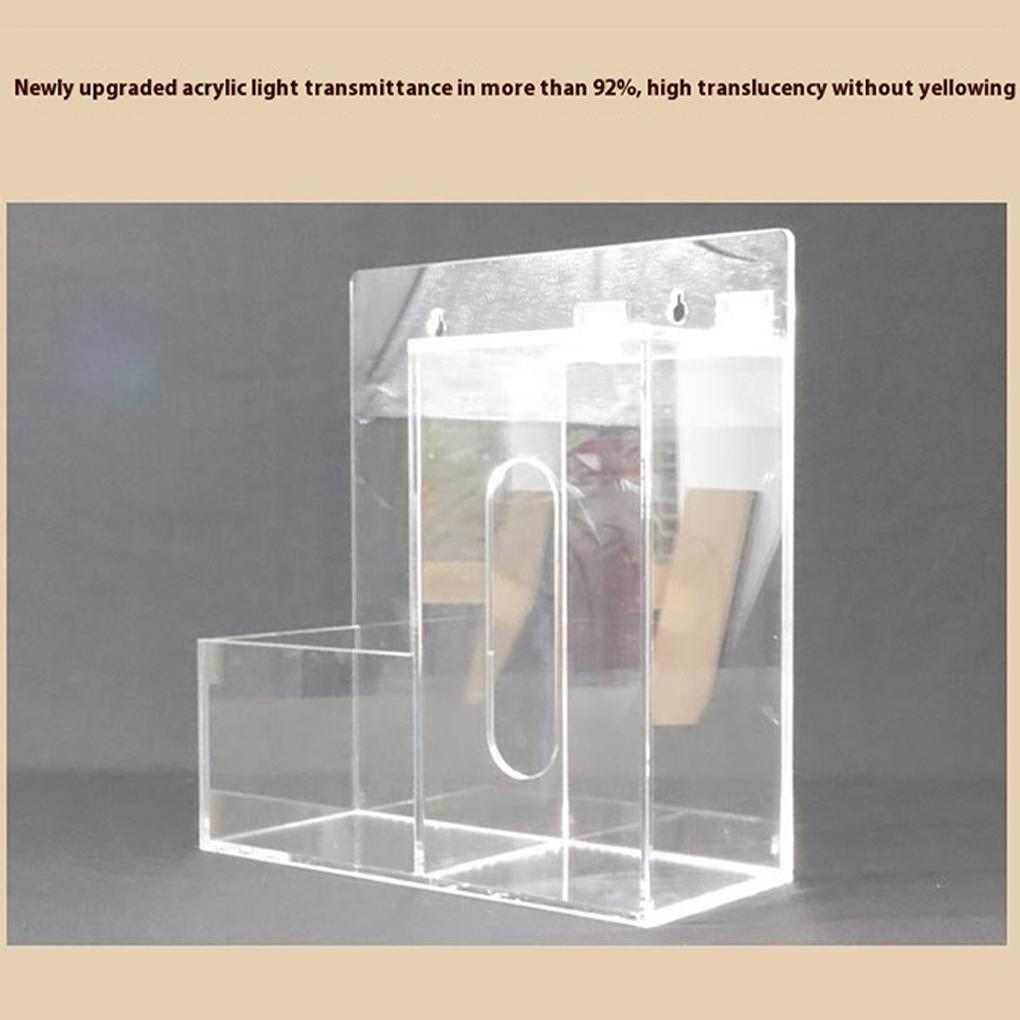 Acrylic Two Compartment Mask Dispenser Box With Hand Stand Transparent Hygiene Station