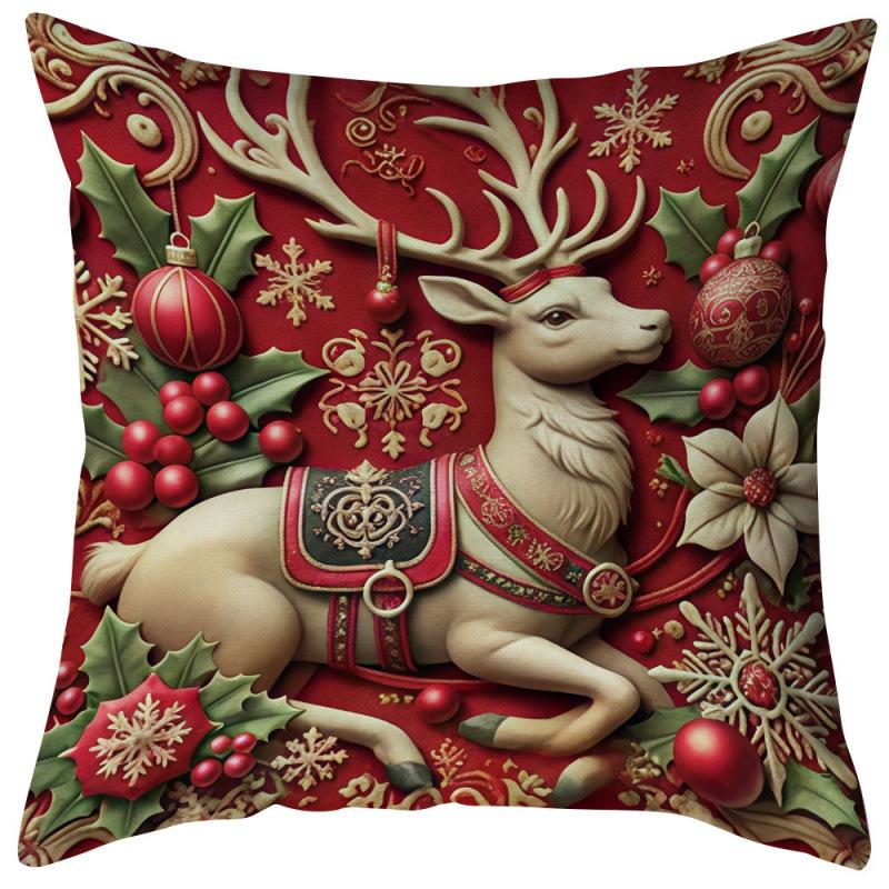 4-Piece Christmas Pillow Cover Set with Santa, Snowman, and Reindeer Designs for Living Room & Bedroom Decor