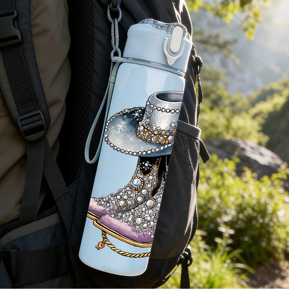 1PC Cowboy Boots Western Style Print 750ml Color Plastic Sports Water Bottle Leakproof Flip Straw Lid Suitable for Sports Office Home Use