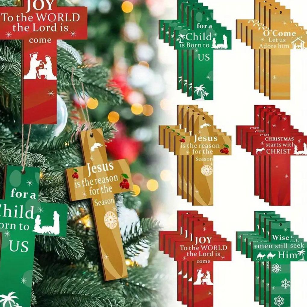 Wooden Cross Christmas Ornament – Prayers For Peace Hope And Love Christmas Decoration Tree