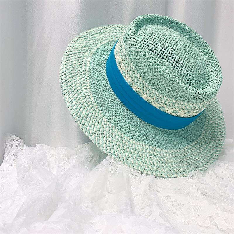 Fresh Hat Women'S Summer Versatile Straw Hat Beach Vacation Sunscreen Hat British Straw Woven Flat Top Jazz Hat