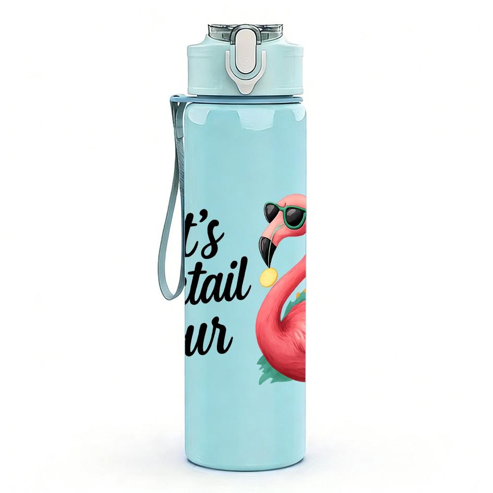 1PC Its Flockin Hour Flamingo Pattern 750ml Color Plastic Sports Water Bottle Leakproof Flip Straw Lid Suitable for Sports Office Home Use