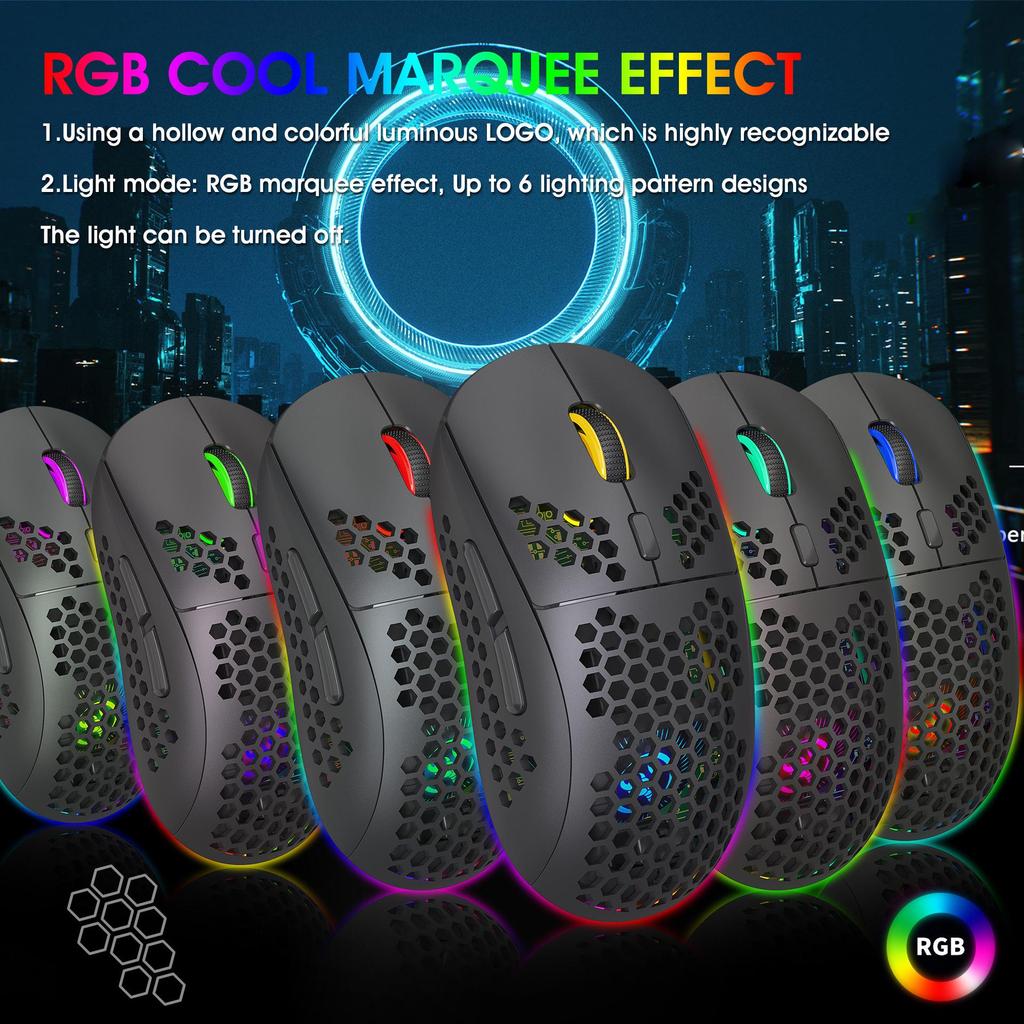 RGB Glowing Wireless Gaming Mouse, 2.4G, TYPE-C Charging, 750mAh Battery