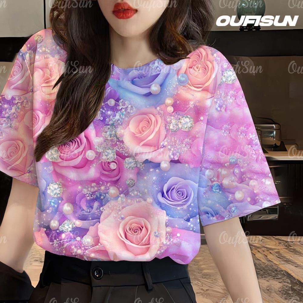 New project: Top 3D printed short sleeved shirt, retro round neck T-shirt