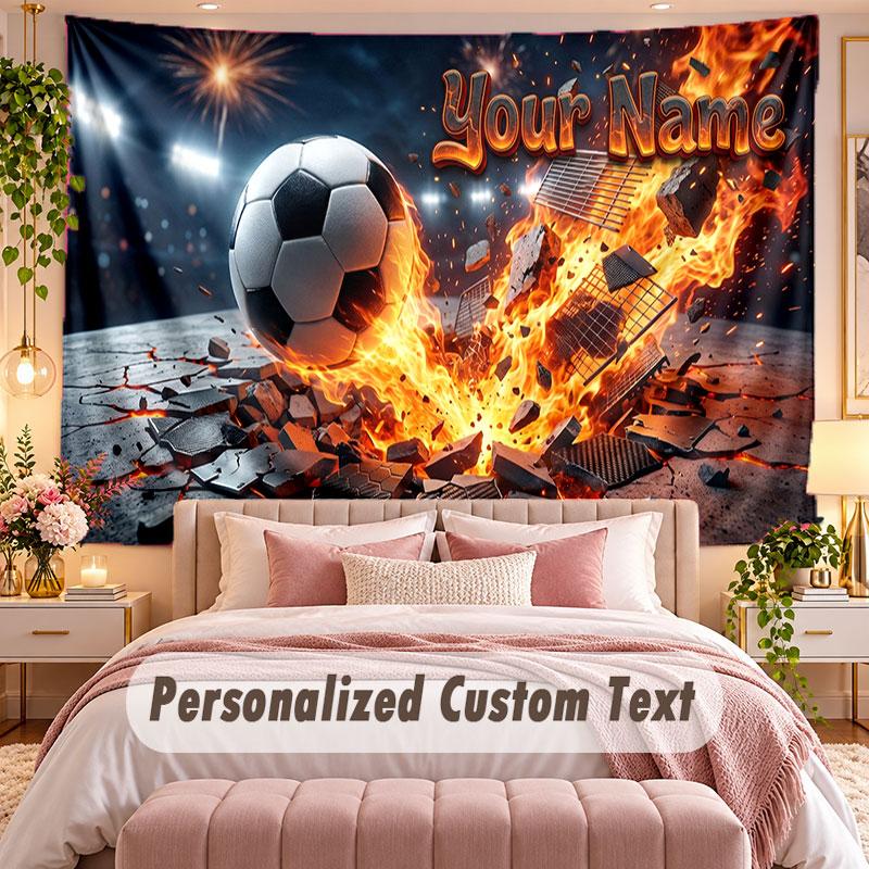 Soccer (216) Theme Wall Tapestry Customized With Name Text Personalized Hanging Tapestry For Bedroom Living Room Decor