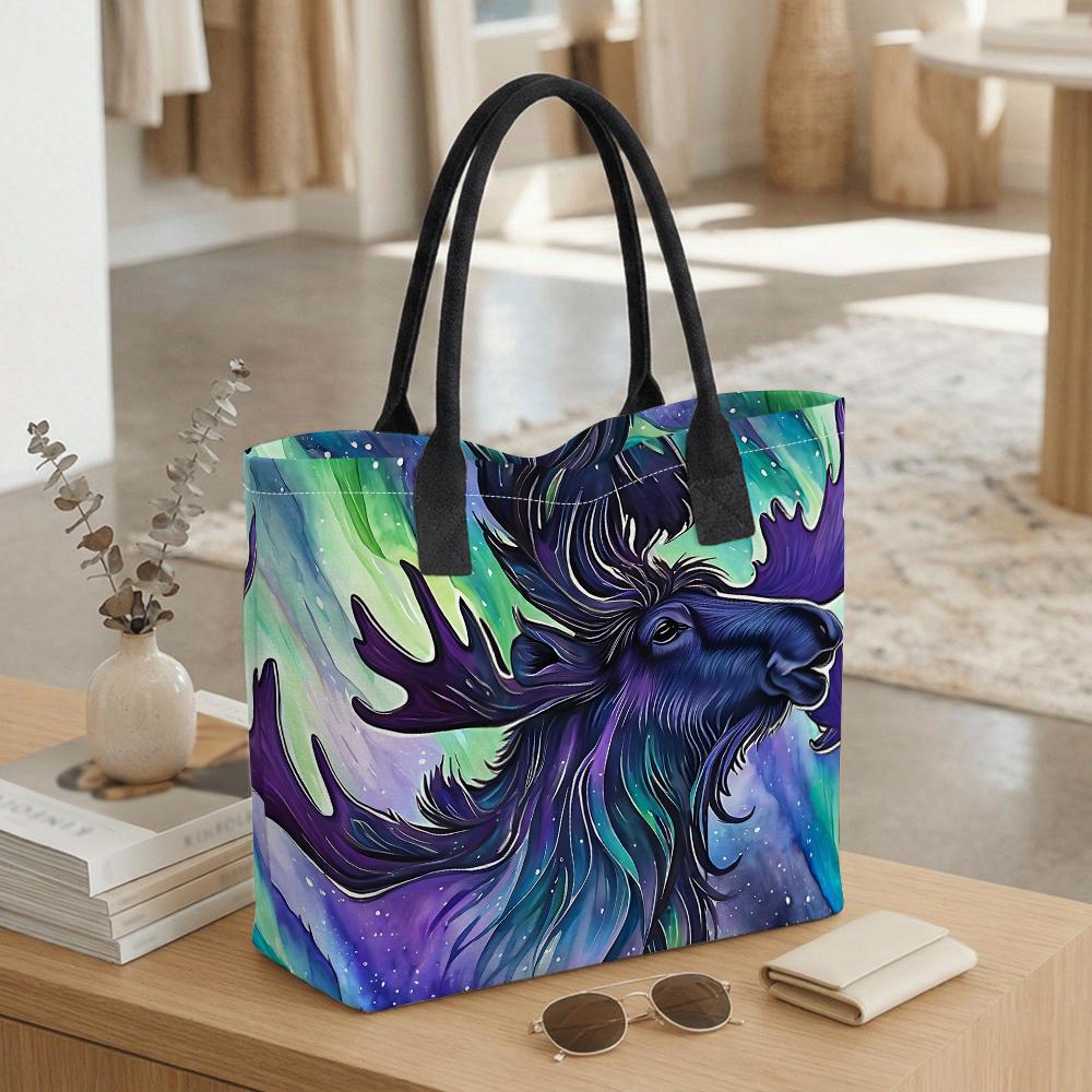 Moose Printed Tote Bag Large Capacity Casual Shoulder Bag for Daily Shopping Travel Stylish Animal Pattern Handbag