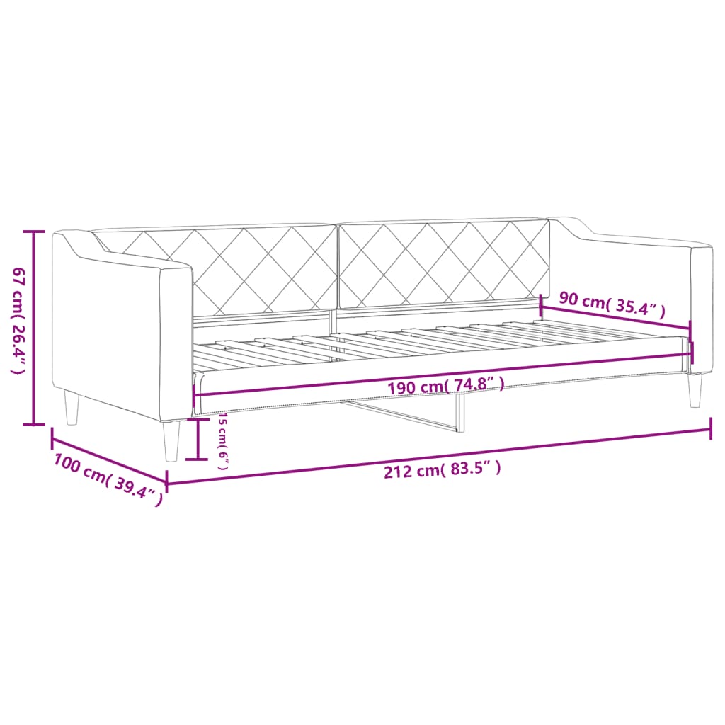 Daybed Dark Grey 90x190 Cm Fabric