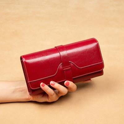 Carteira feminina Couro genuíno couro de vaca/couro encerado a óleo Grande capacidade multi-cartão bolso para notas moedas Moda e versátil