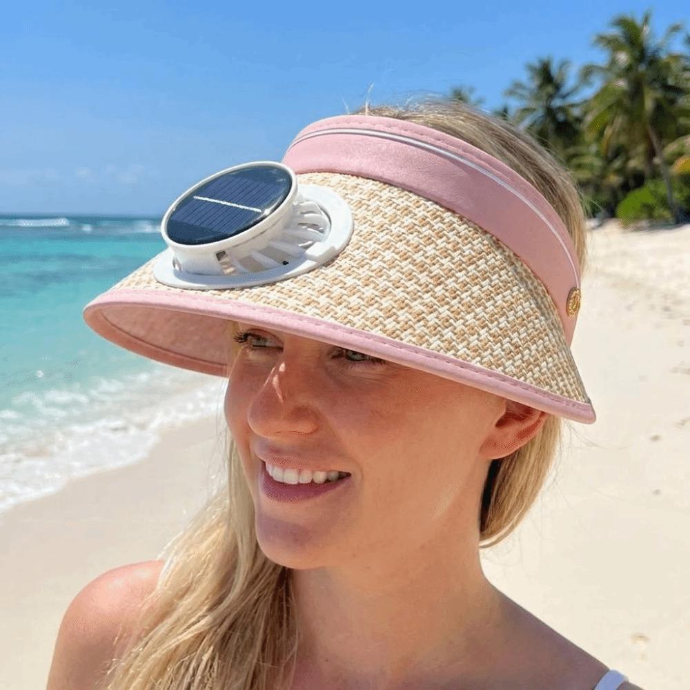 Wide Brim Sun Hat with Fan Breathable Summer Fan Visor Cap Solar Fan Hat  Camping
