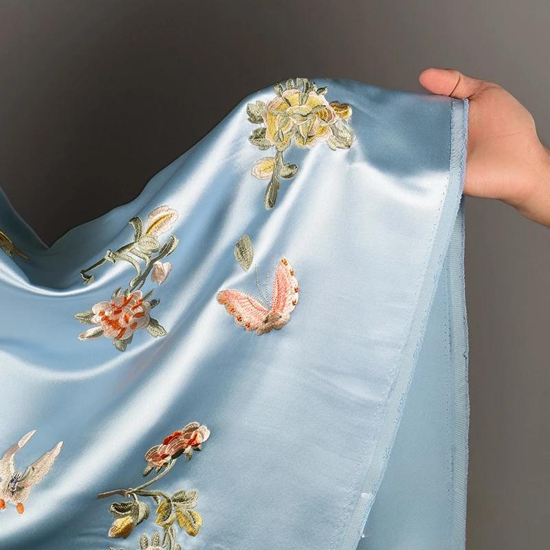 Embroidery Acetic Acid Silk Fabric Jacquard Cheongsam Dress Clothing Designer Wholesale Cloth Diy Sewina By Half Meters Material