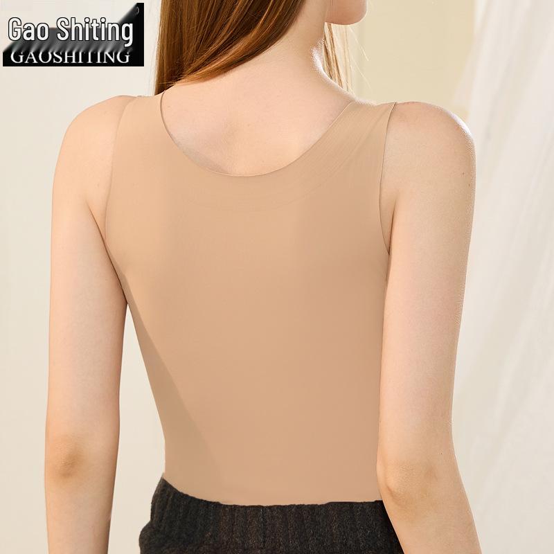 Women's Seamless Silk Lace Vest with Built-in Bra - Plus Velvet, Brushed for Warmth - Perfect for Autumn and Winter