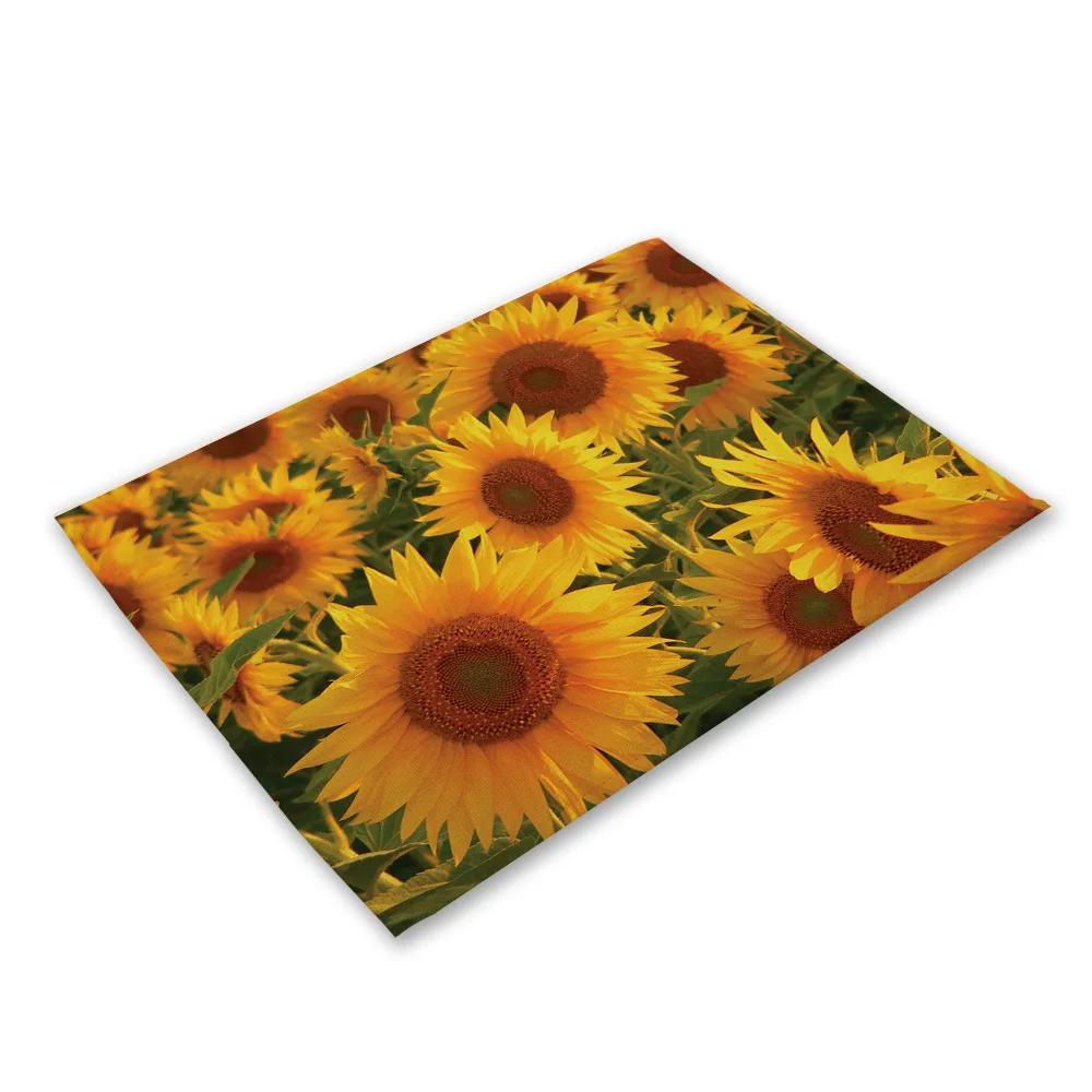 

45x30cm Botanical Yellow Flower Print Kitchen Placemat Landscape Plant Sunflower Place Mat Linen Dining Table Mats Coaster Pad 2pcs 30x45cm