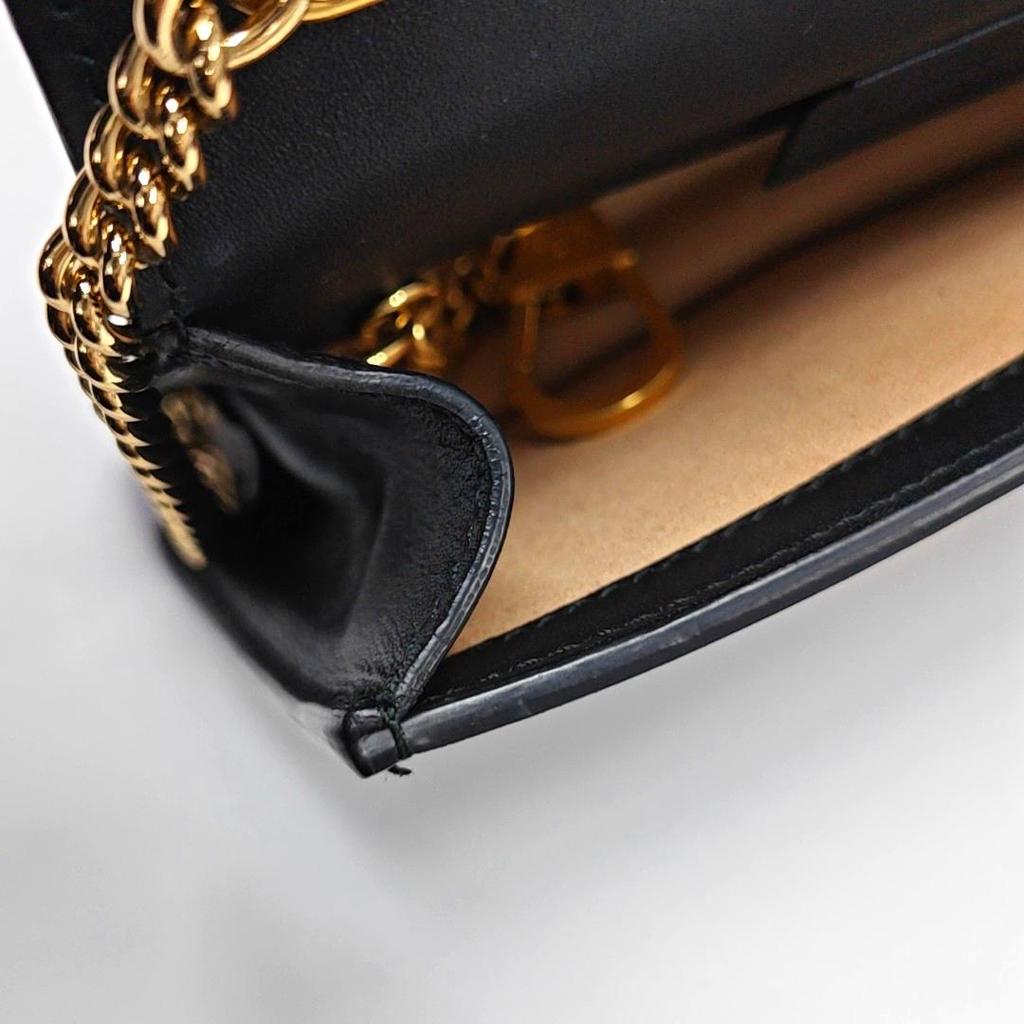 [Pre-Owned] Sylvie Gold Buckle Striped Web Chain Shoulder Strap Leather Crossbody Bag - Good #1JVO72H