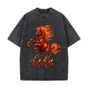 T-shirt Streetwear Larga Manica Corta Vintage Lavato Cavallo dello Zodiaco Cinese 2026