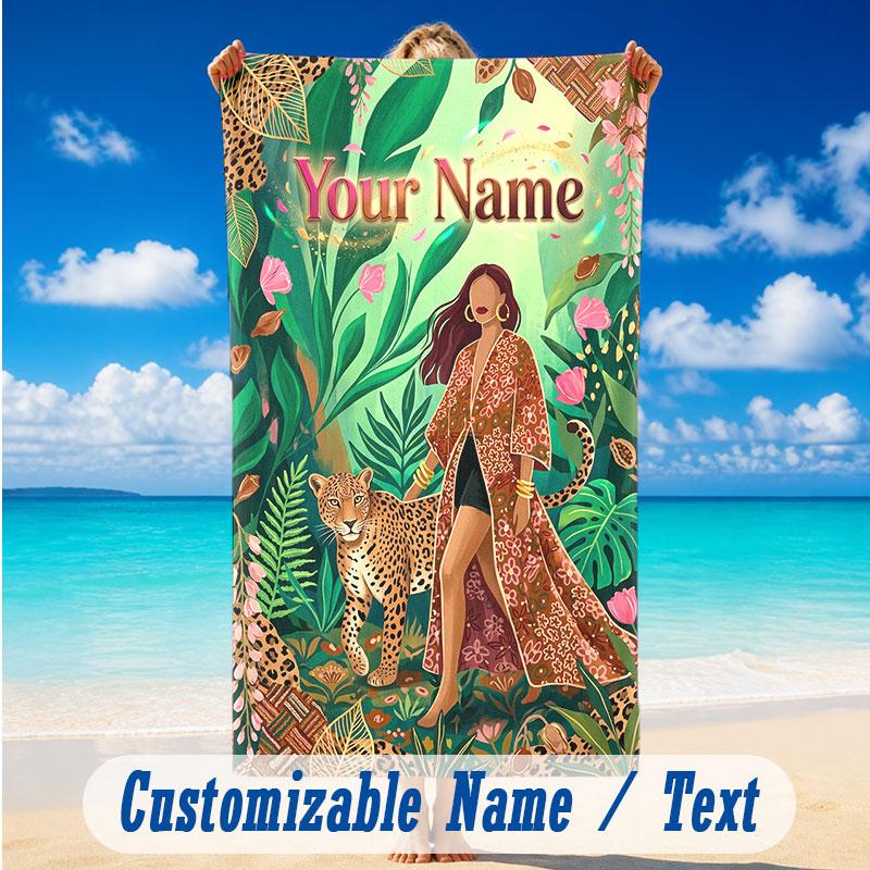 Adventure Journey Theme Beach Towel Personalized Custom Name & Text Soft Quick Dry Beach Towel for Swimming Travel