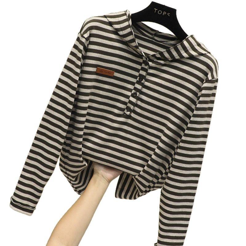 Plus Size Women's T-shirt Hooded Long Sleeve Loose Fit Base Layer Top Trendy Casual Inner Wear Popular Hong Kong Style Design