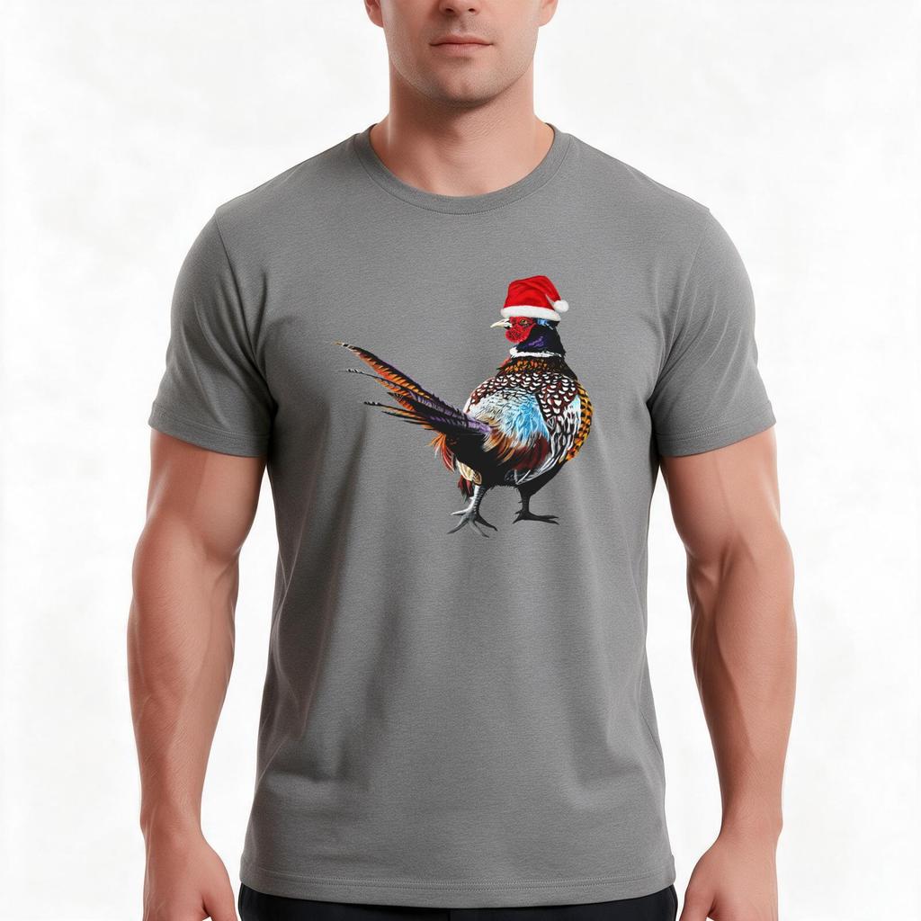 Christmas Pheasant with Christmas hat  Festive pheasants  game birdChristmas Pheasant art TShirt Summer Casual Cotton Tee