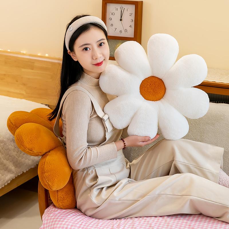 Rabbit fur small daisy flower seat cushion plush toy sofa chair pillow home office nap pillow ornament