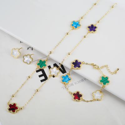 New Sweater Chain Five Point Star Creative Plant Plum Blossom Jewelry Set Shell Simple Bracelet/Necklace/Earrings Women's Clover