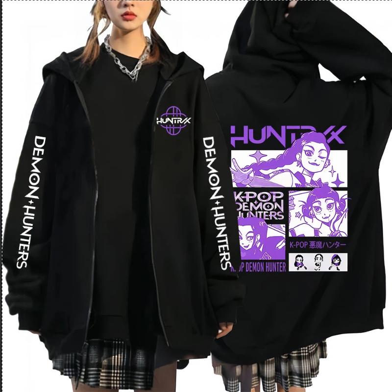 Horká K-pop Mikina s kapucí na zip Lovci démonů Film Mira Rumi Zoey Pulovr Pánská Dámská Ležérní Oversized Oblečení Mikiny
