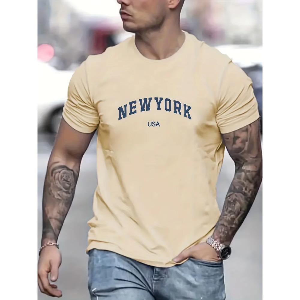Men's summer fashionable casual loose plus size new York Usa printed slim fit sports round neck short sleeved T-shirt